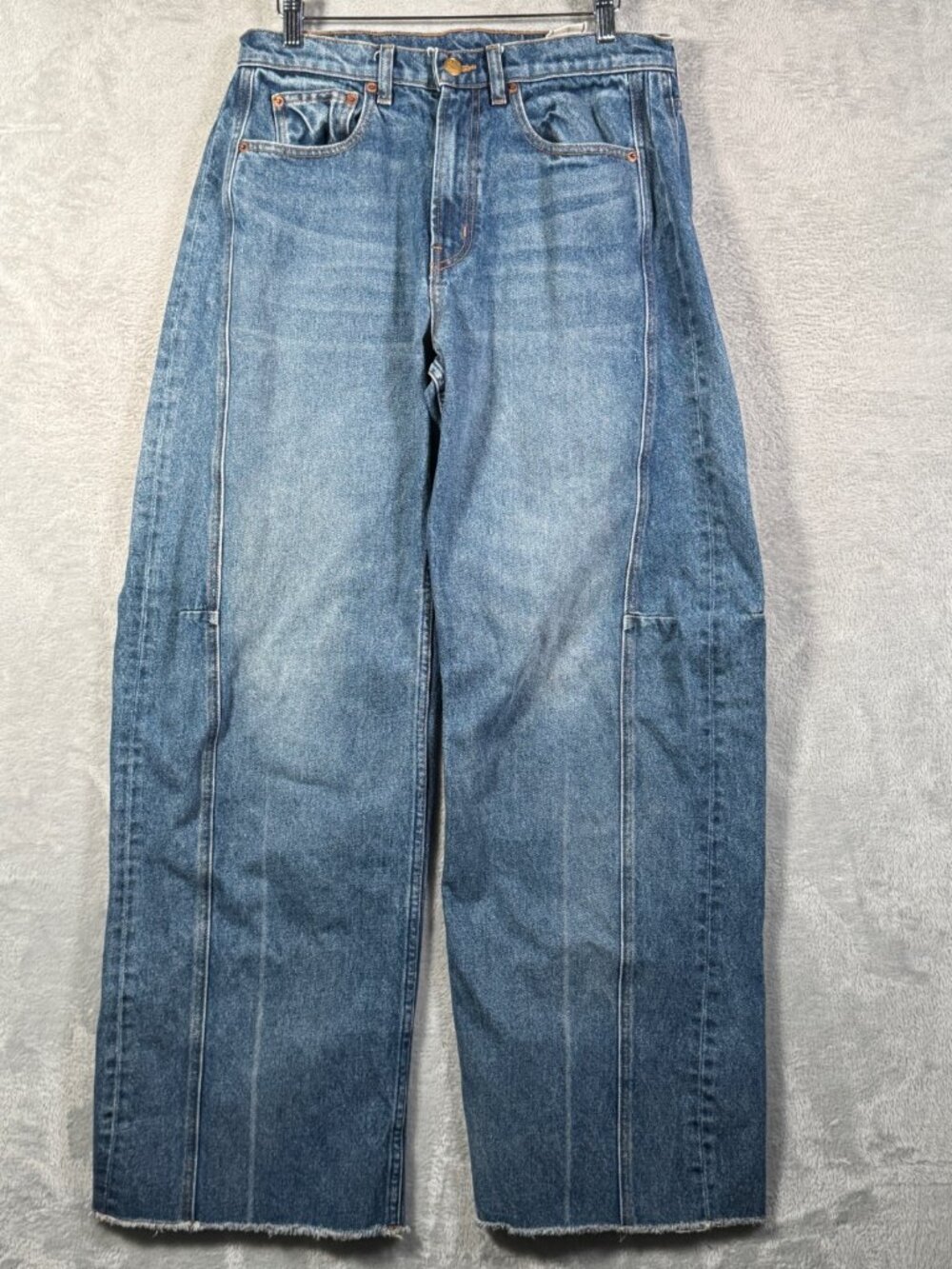 B Sides Jeans Womens 27 Blue Lasso Wide Leg High Rise Raw Hem Pieced USA Made